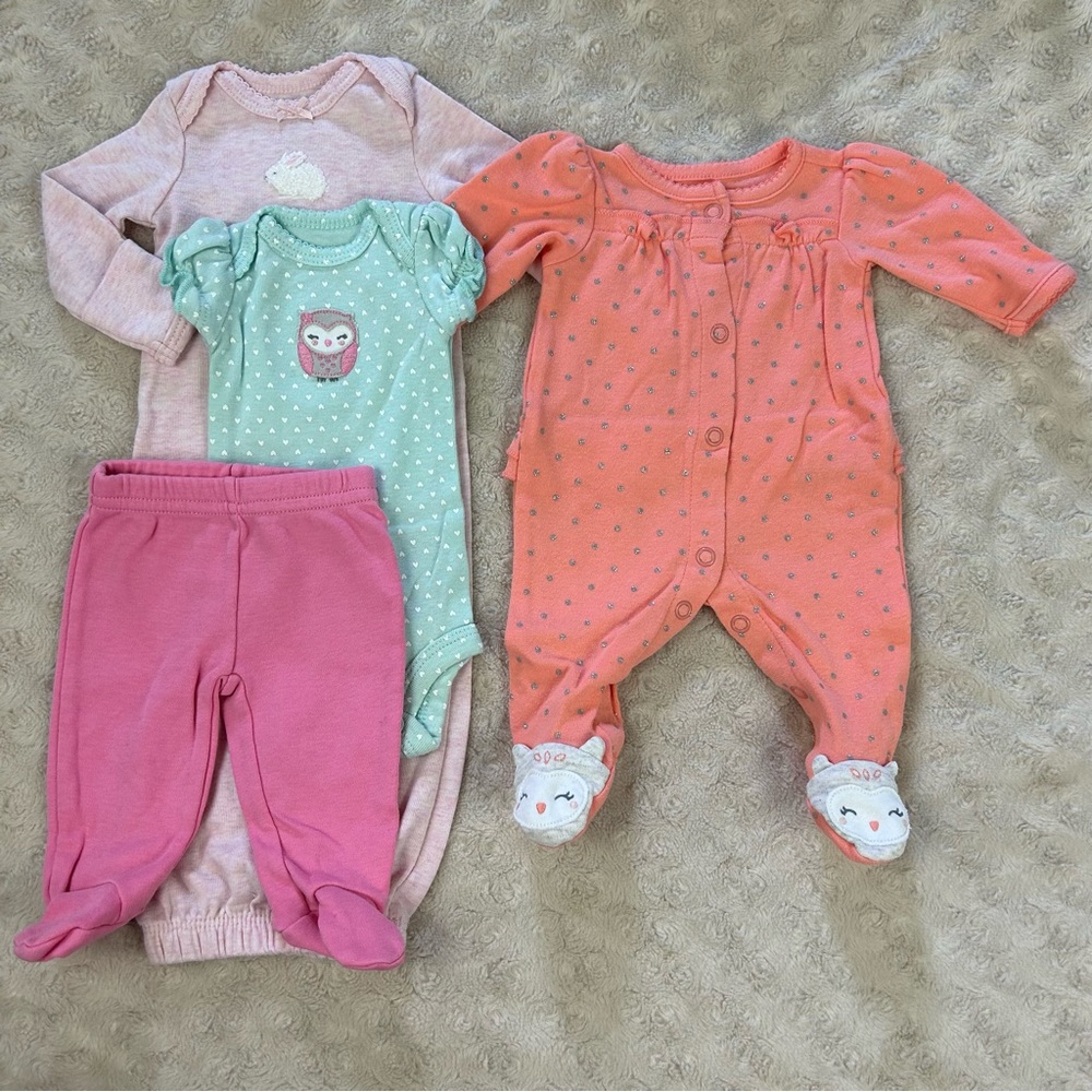 Preemie Baby Girl Bundle Sleep Gown Sleeper Bodysuit Pants Child of Mine Carters